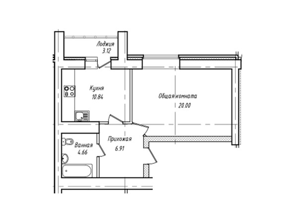 Планировка однокомнатной квартиры 43,97 кв.м