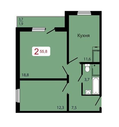 Планировка 2-комн 55,8 м²