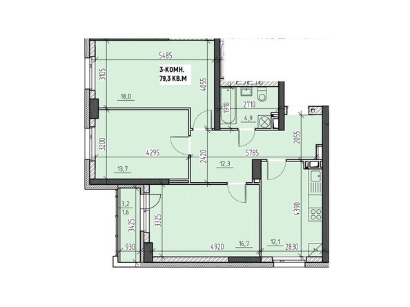 Планировка трехкомнатной квартиры 79,3 кв.м