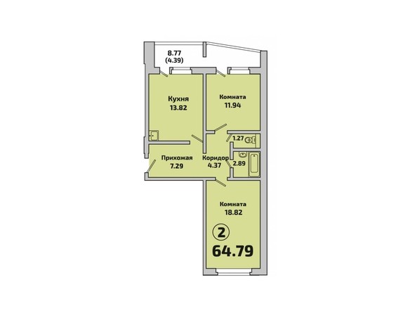 Планировка 2-комнатной квартиры 64,79 кв.м
