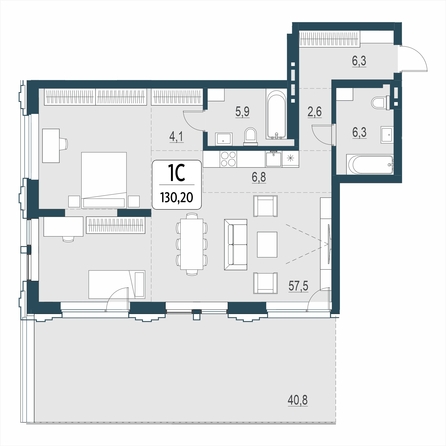 Планировка 3-комн 130,2 м²
