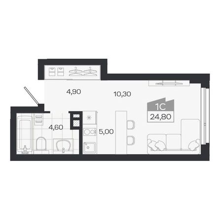 Планировка Студия 24,8, 25 м²