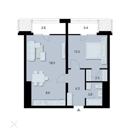 Планировка 2-комн 60,14 м²
