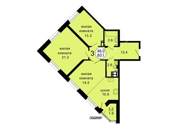 Планировка трехкомнатной квартиры 80,1 кв.м