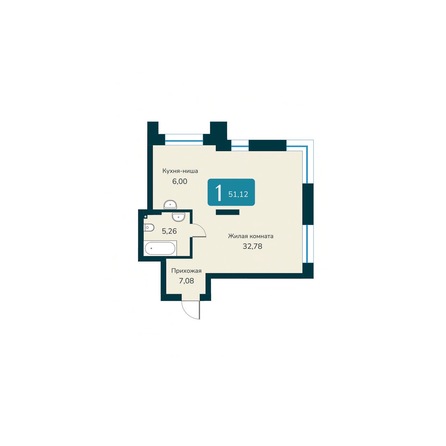 Планировка 2-комн 51,12 м²