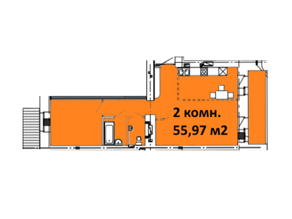 Типовая планировка 2-комнатной квартиры 55,97 кв.м