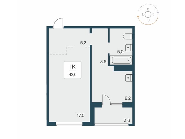 Планировка 1-комн 42,6 м²