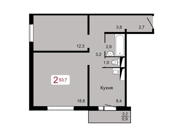 2-комнатная 53,7 кв.м