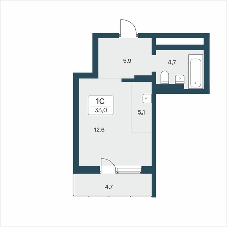 Планировка Студия 33 м²