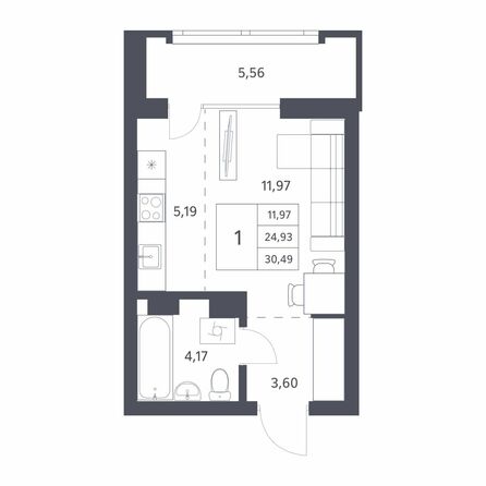 Планировка Студия 24,69 - 24,98 м²