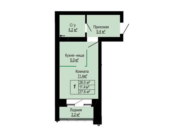 Планировка 1-комн 27,6 м²