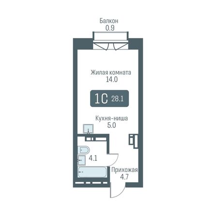 Планировка 1-комн 28,1 м²
