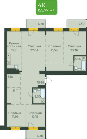 Планировка 4-комн 155,77 м²