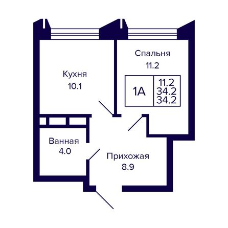 Планировка 1-комн 34,2 м²