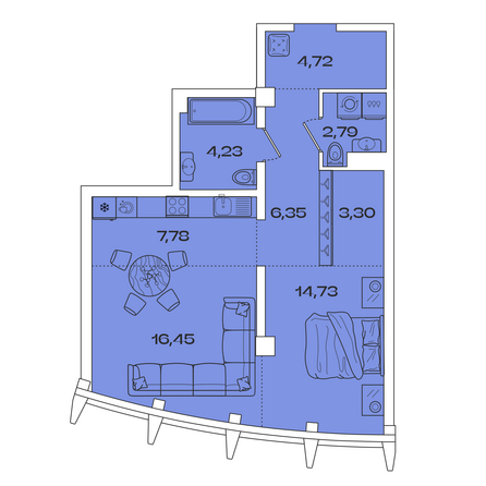 Планировка 1-комн 60,35 м²