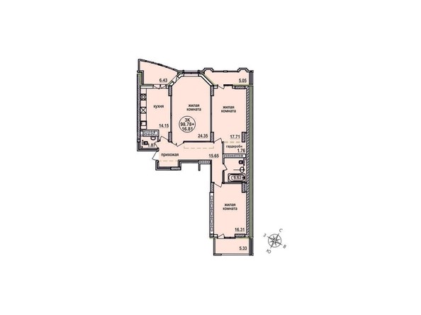 Планировка трехкомнатной квартиры 98,78 кв.м