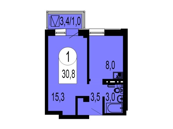 Планировка 1-комнатной квартиры 30,8 кв.м