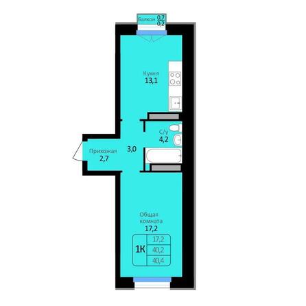 Планировка 1-комн 40,4 м²