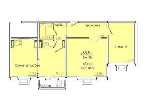 Планировка двухкомнатной квартиры 64,16 кв.м