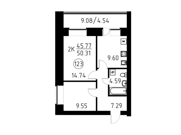 Планировка 2-комн 50,31 м²