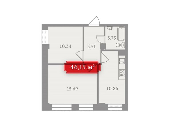Планировка двухкомнатной квартиры 46,15 кв.м