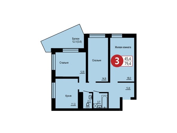 Планировка трехкомнатной квартиры 79,4 кв.м