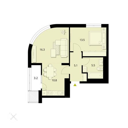 Планировка 2-комн 54,4 м²