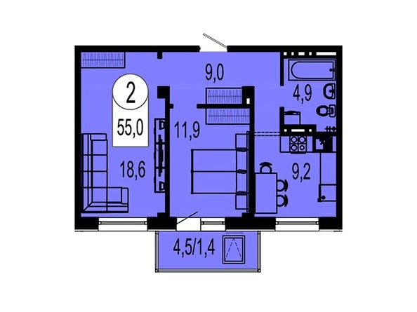 Планировка двухкомнатной квартиры 55 кв.м
