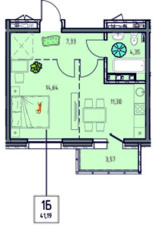 Планировка 1-комн 41,19 м²