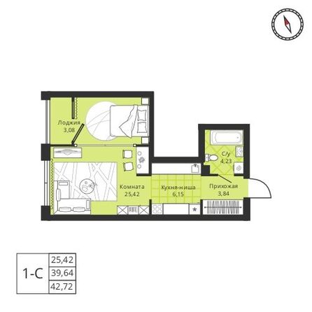 Планировка Студия 39,64 м²