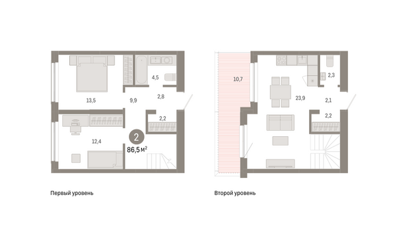 Планировка 2-комн 86,54 м²