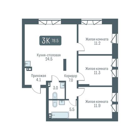Планировка 3-комн 78,5 м²