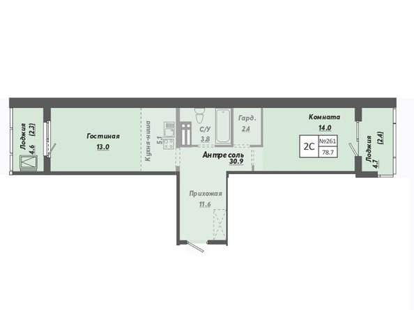 Планировка 1-комн 78,7 м²