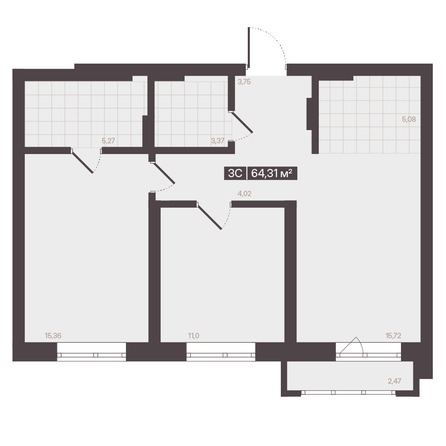 Планировка 3-комн 64,31 м²