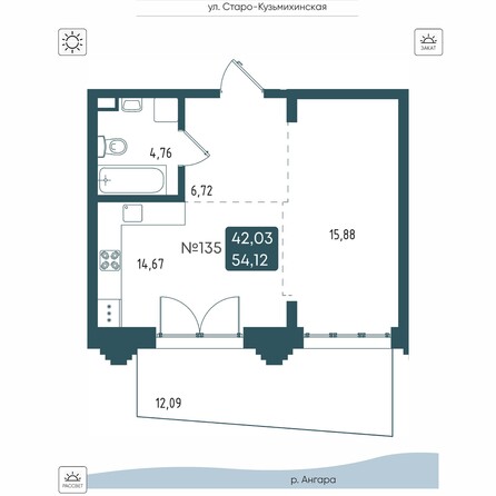 Планировка 1-комн 54,12 м²