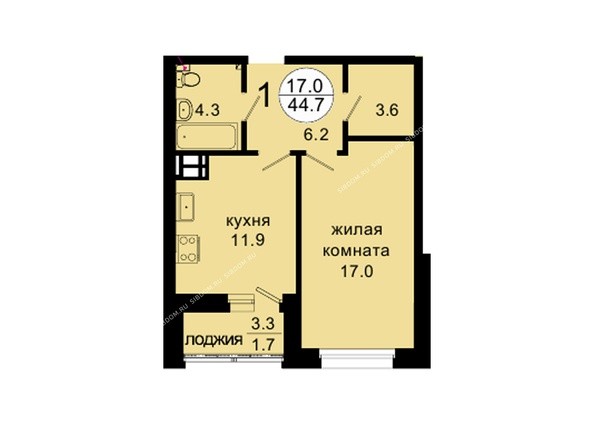 Планировка однокомнатной квартиры 44,7 кв.м