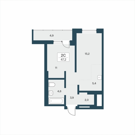 Планировка 2-комн 47,2 м²