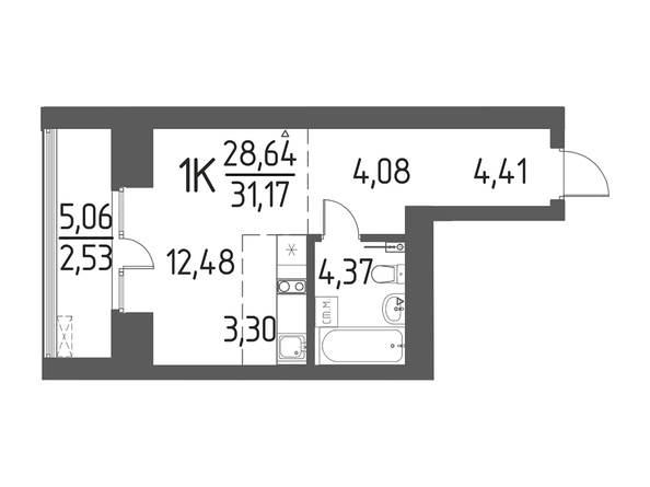 Планировка 1-комн 31,17 м²