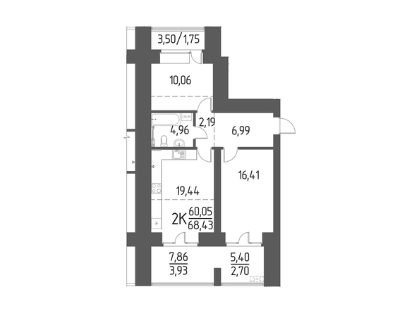 Планировка 2-комн 68,43 м²