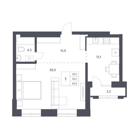 Планировка Студия 58,3 м²