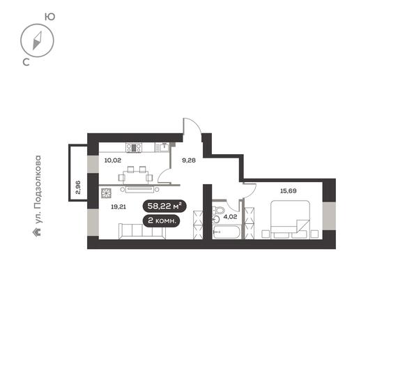 Планировка 2-комн 55,29, 58,22 м²