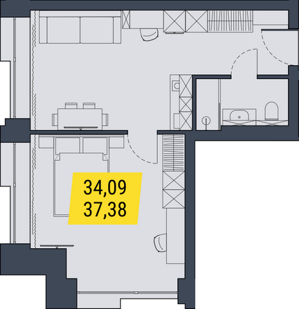 Планировка 1-комн 37,38 - 37,65 м²
