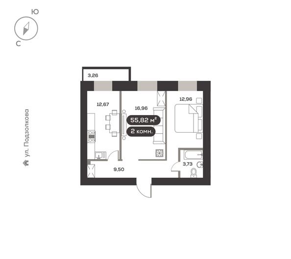 Планировка 2-комн 55,82 м²