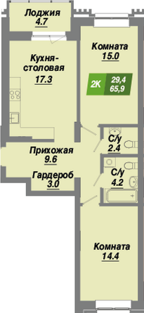 Планировка 2-комн 65,9 м²