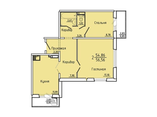 Планировка двухкомнатной квартиры 56,56 кв.м