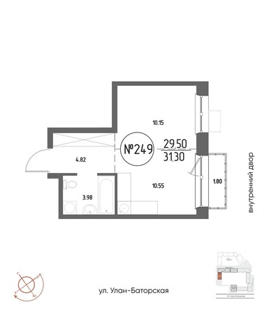 Планировка 1-комн 31,3 м²