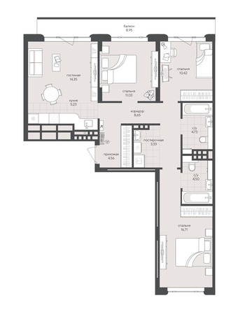 Планировка 3-комн 92,46 м²