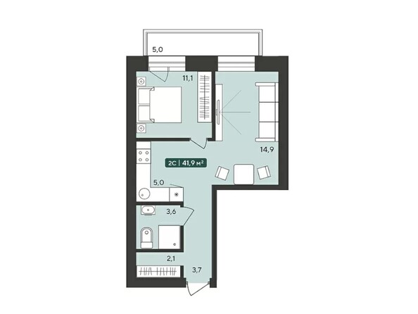 Планировка 2-комн 41,9 м²