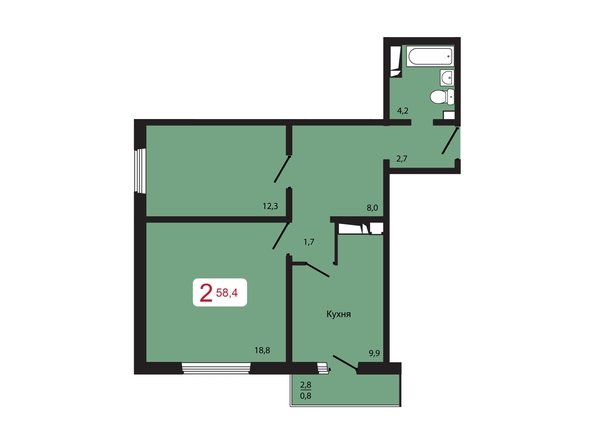 Планировка 2-комн 58,4 м²