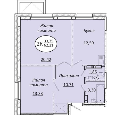 Планировка 2-комн 62,21 м²